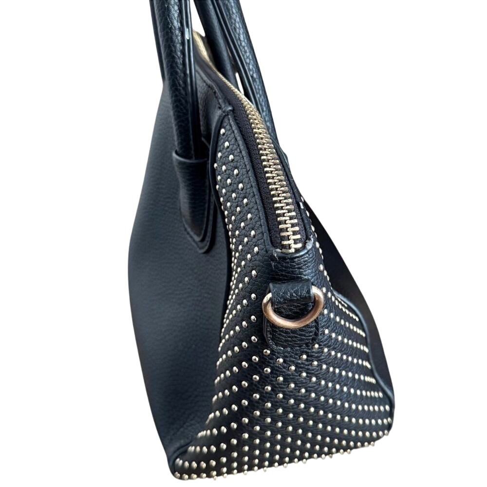 Miztique Satchel Handbag Womens Black Studded Pebbled‎ Vegan Leather Crossbody